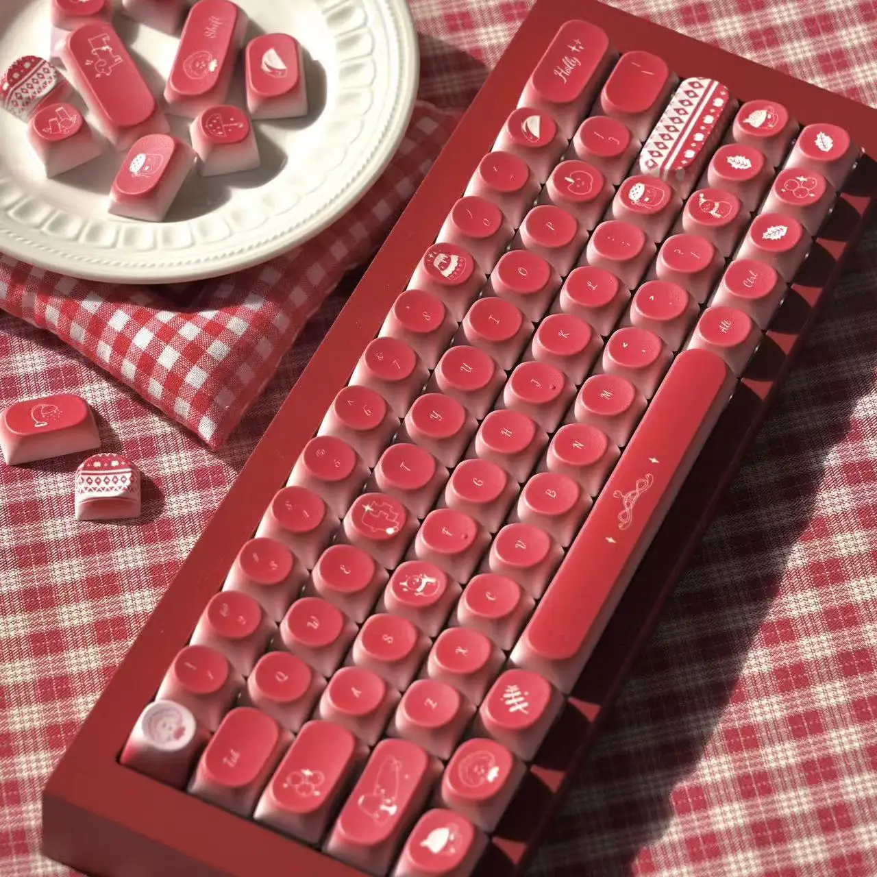 

Christmas Red Pudding Keycap Aula Keyboard Keycaps Pbt Cherry Soa 140Keys Iso Alice Layout Custom Keycaps Set