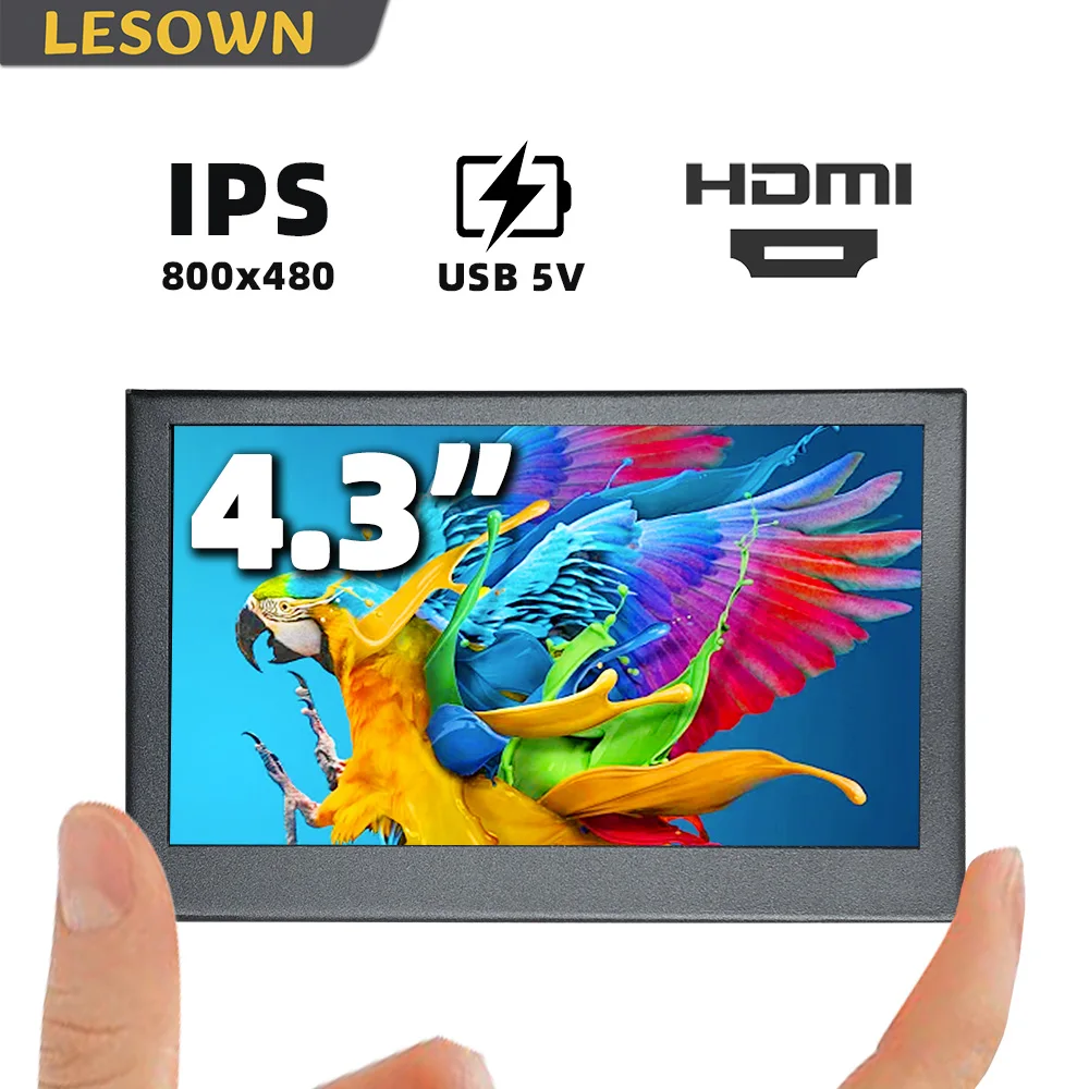 

Компактный дисплей LESOWN 4,3 дюйма 800x480, мини-портативный монитор, Plug & Play, дисплей размером с ладонь, настройка без драйверов для Windows и Mac OS