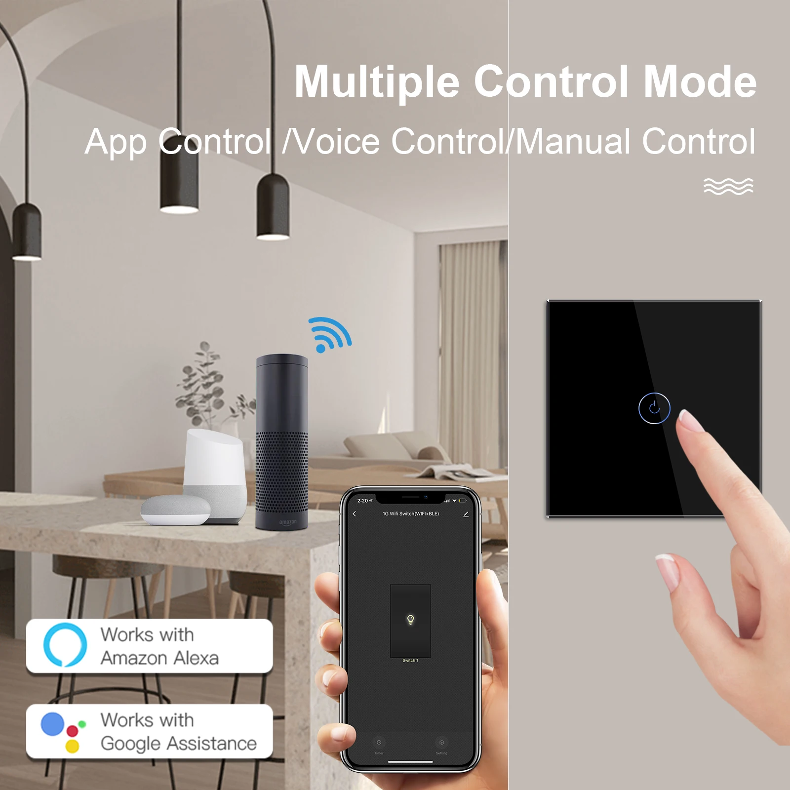 BSEED Alexa Smart Switch 1/2/3Gang 1/2/3/4 Way Touch Light Switches Tuya Google Smart Life App Control Crystal Glass Panel