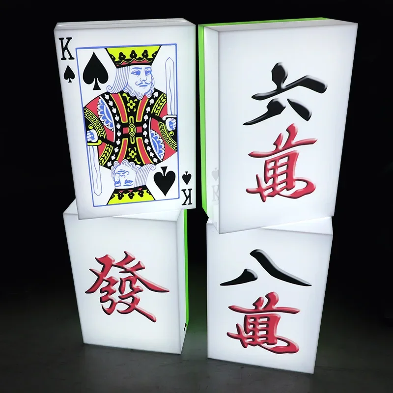 Bar luminous mahjong hand placard nightclub with rich red whiteboard old K spade A playing card square character placard