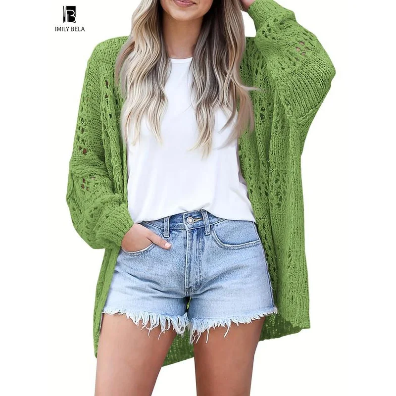 Cardigan évidé à manches longues pour femmes, pull ouvert devant, cardigan d'été pour femmes, confort décontracté pour dame, carte 107