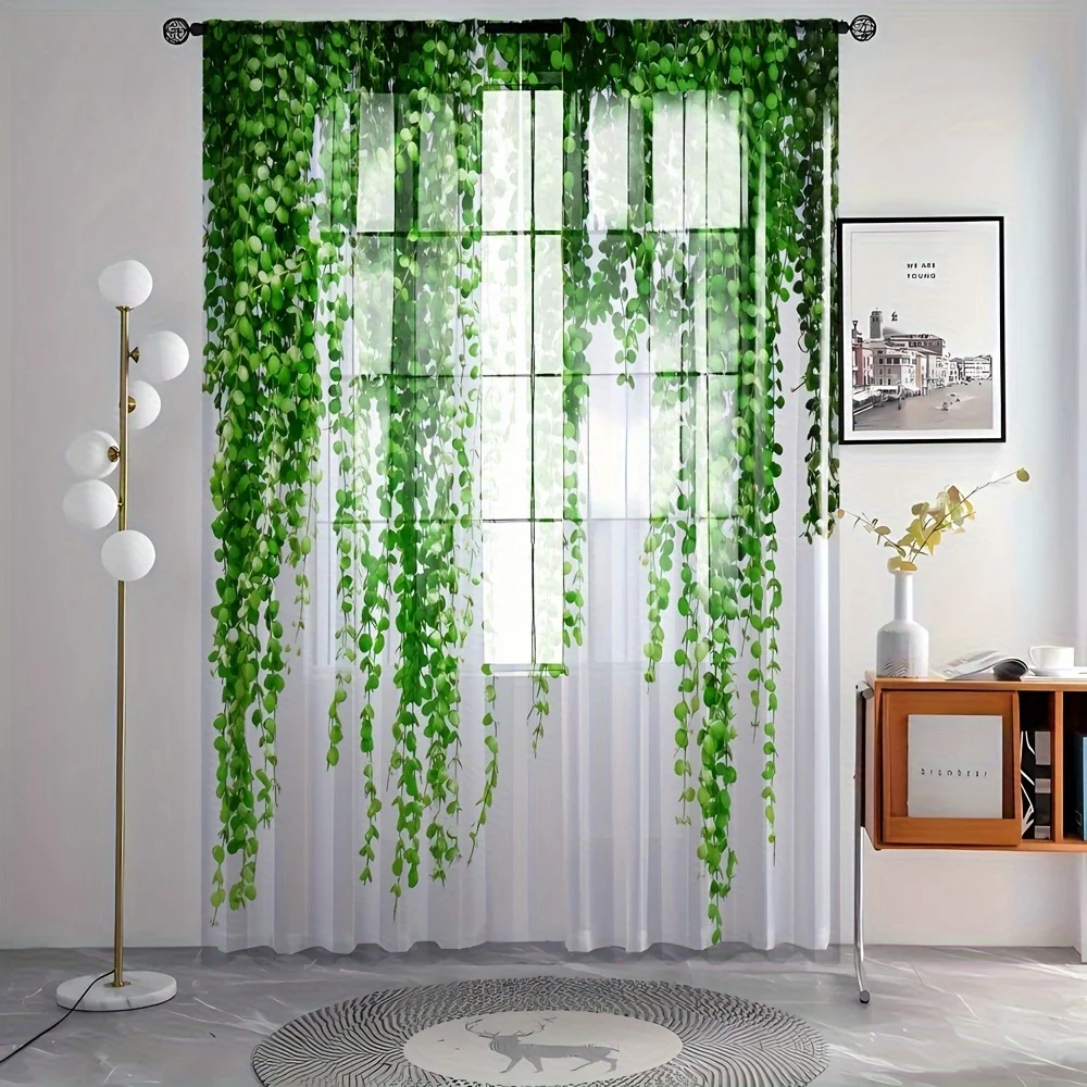 Imagem -05 - Sheer Pocket Window Drapes Tratamentos de Janela para o Quarto Sala Decoração do Lar Verdura Padrão Rod Pcs