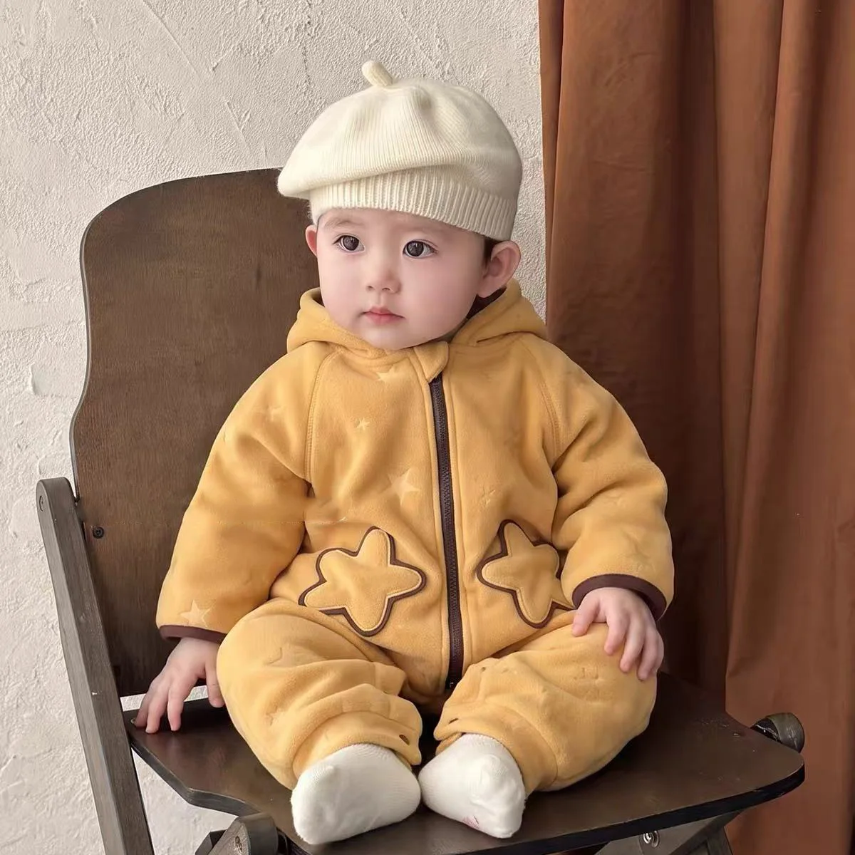 Fall Winter 2026 Fleece Jumpsuit Baby Clothes Cartoon Star Baby Fleece Romper Jacket Outing Wear Clothes
