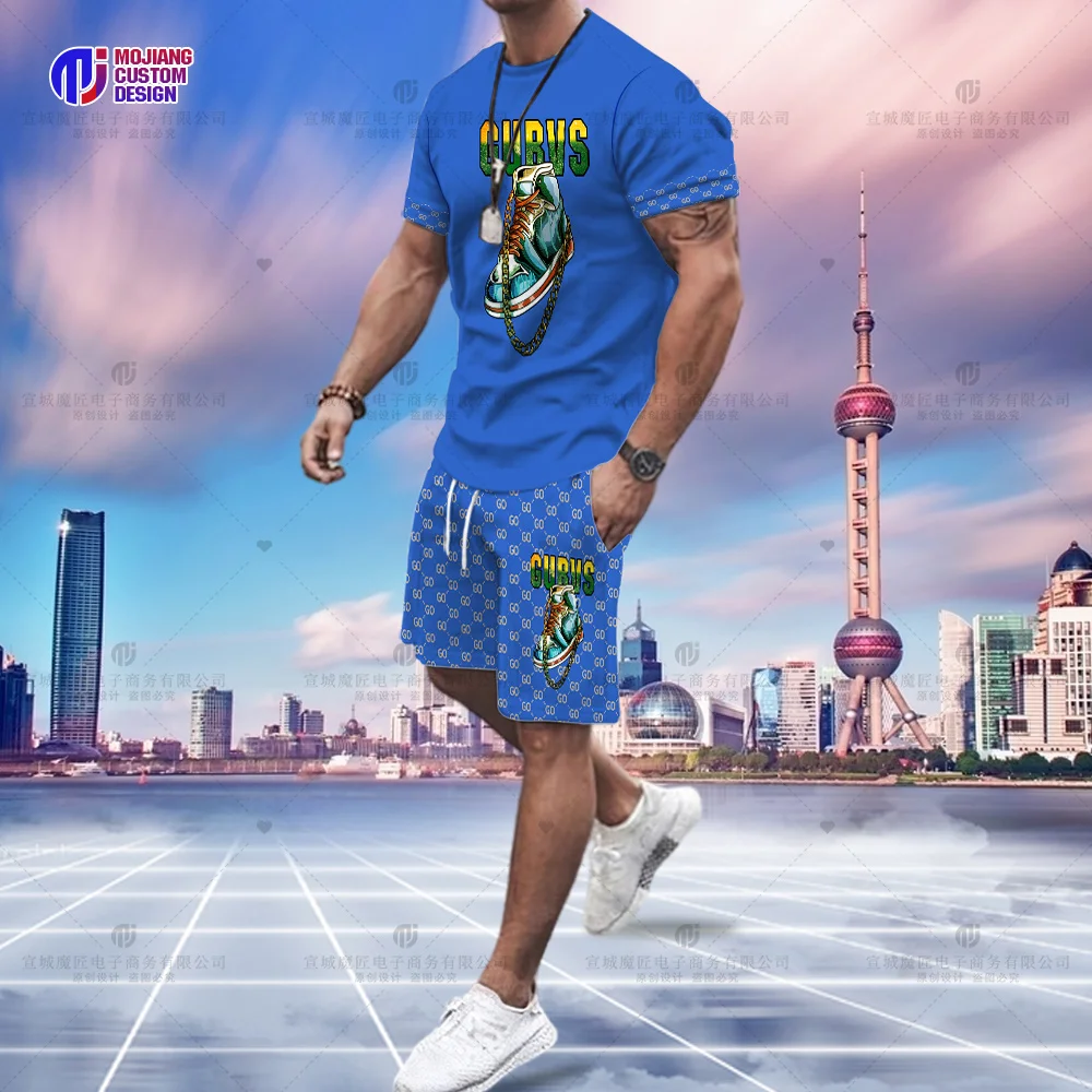 Men's Summer Letter Bear Short-Sleeved T-Shirt Shorts Suit Tide Brand 2023 New Men's Suit With A Handsome Top