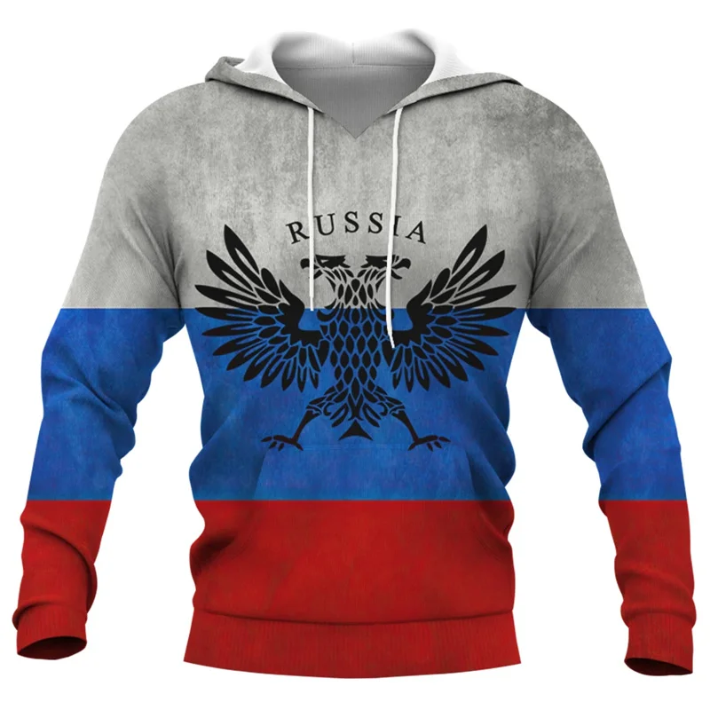 Vintage Russia Hoodie For Men Hooded Sweatshirts Russian Flag Print Hoodies Tops Oversized Harajuku Pullovers Casual Streetwear