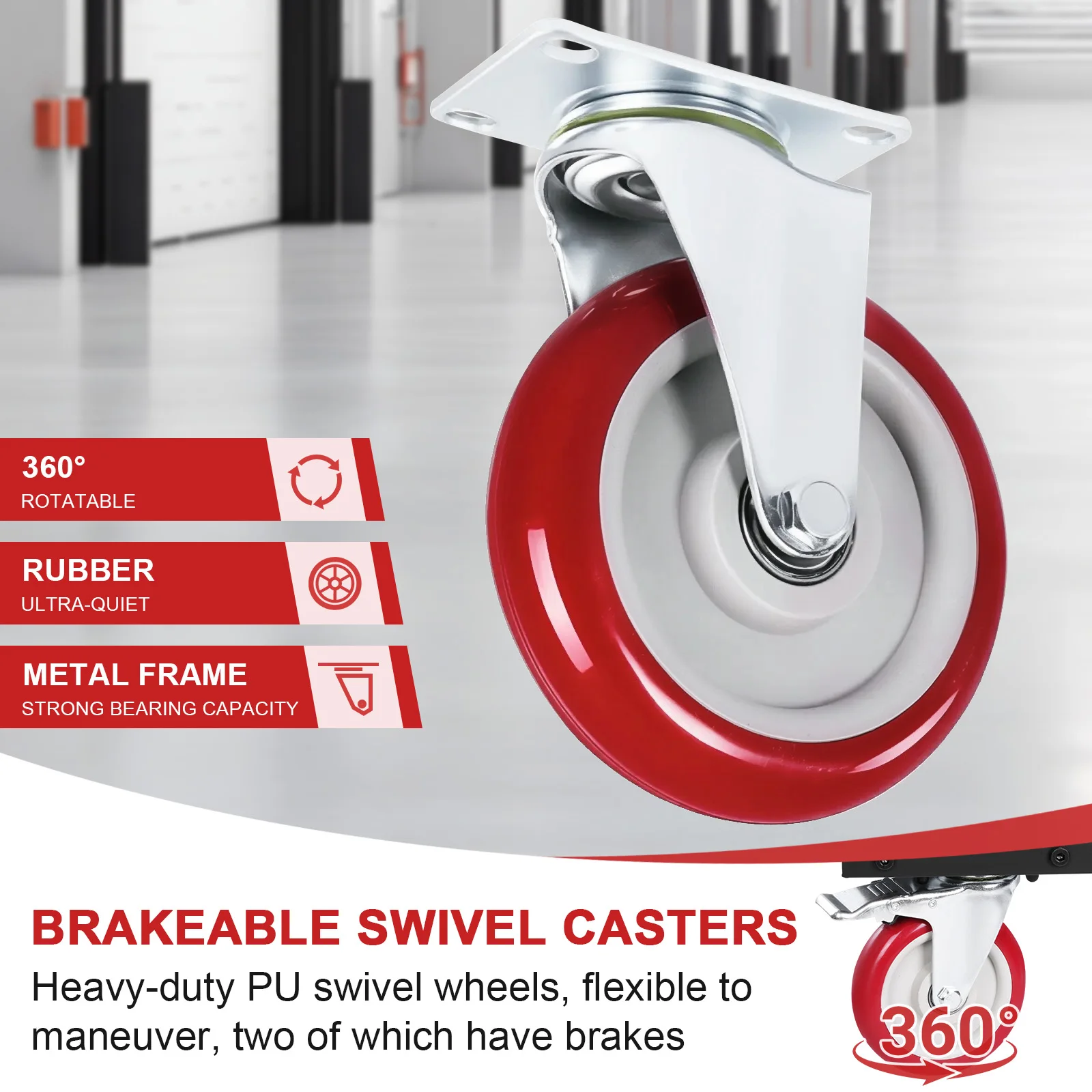 Folding Table Cart with PU Swivel Wheels Drywall Dolly Cart 1800 LBS for Garage Home Warehouse Party Event Hotel