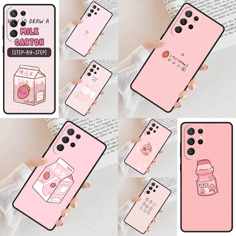 Cute Cartoon Japan Milk Couple Cell Phone Case for Samsung Galaxy S26 Ultra S25 S24 S23 S22 S21 S20 Note10 Cover