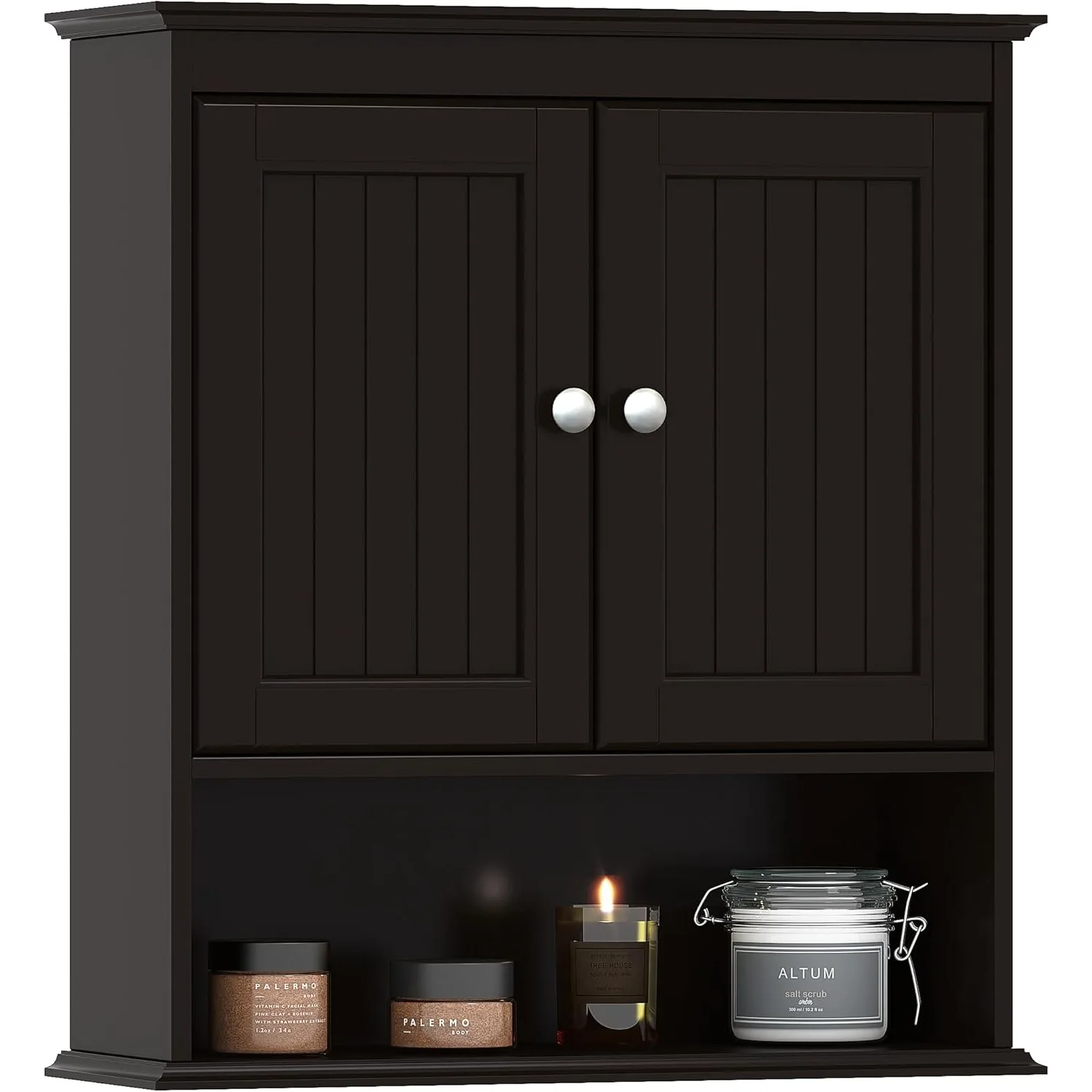 

Bathroom cabinet wall mounted, wooden hanging cabinet with door and shelf, medicine cabinet above the bathroom, espresso