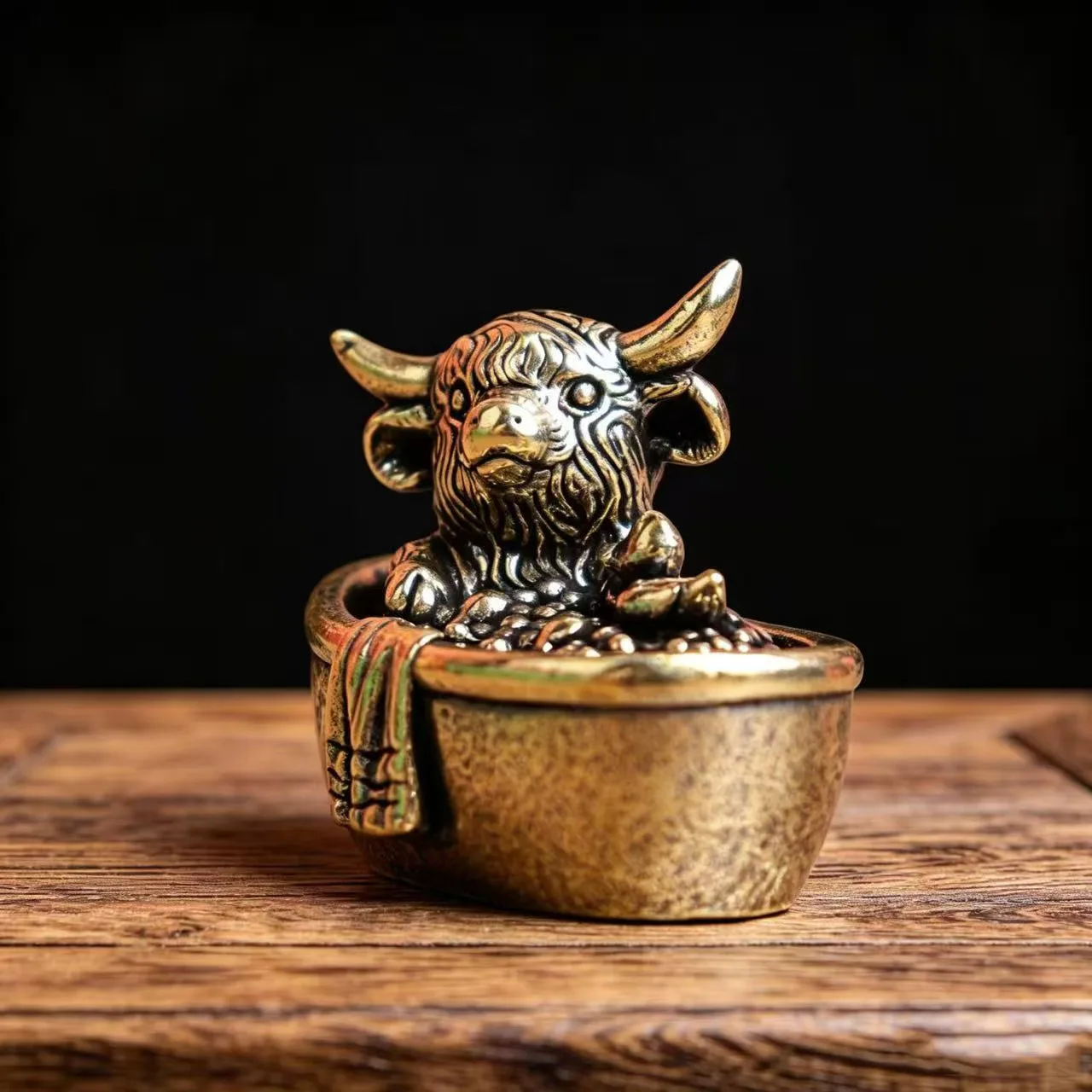 Vintage Brass Home Decor, Highland Cow and Duck Bath Statue, Desktop Car Shelf Ornament, Metal Collectible, Christmas Gift