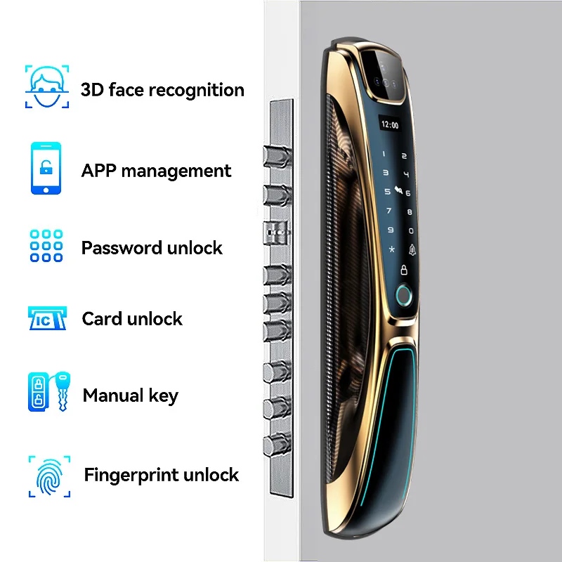 LAIU Q9S Golden Keyless App Remote Control 3D Face Recognition Wifi Smart Door Lock With Camera