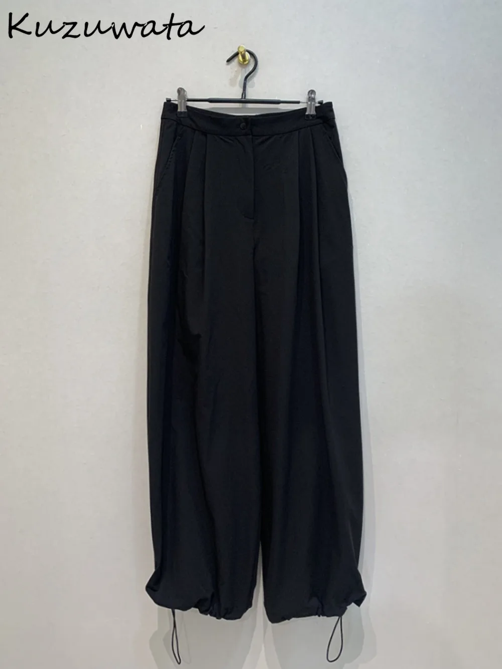 Kuzuwata Straight Slim Fit Moda Stretch Waist Trousers Loose Soft Ruched Drawstring Sweatpants Japan New Casual Elegant Pants