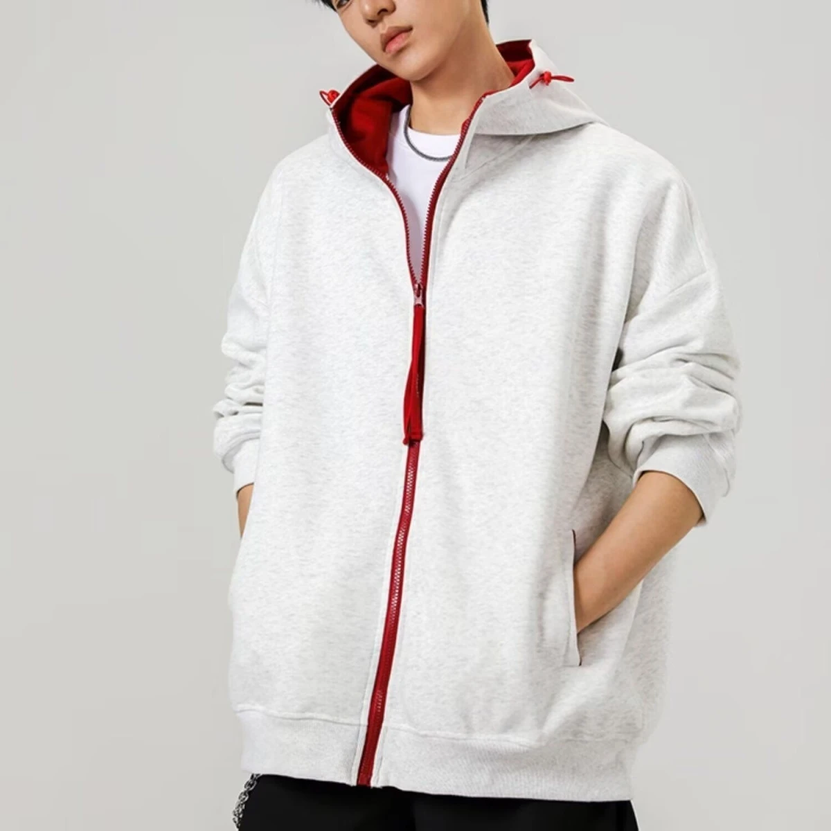 

Cleanfit American Retro Lazy Style Color Block Hoodie Jacket Men's Loose Fit Autumn Open Cardigan Sweatshirt Outerwear