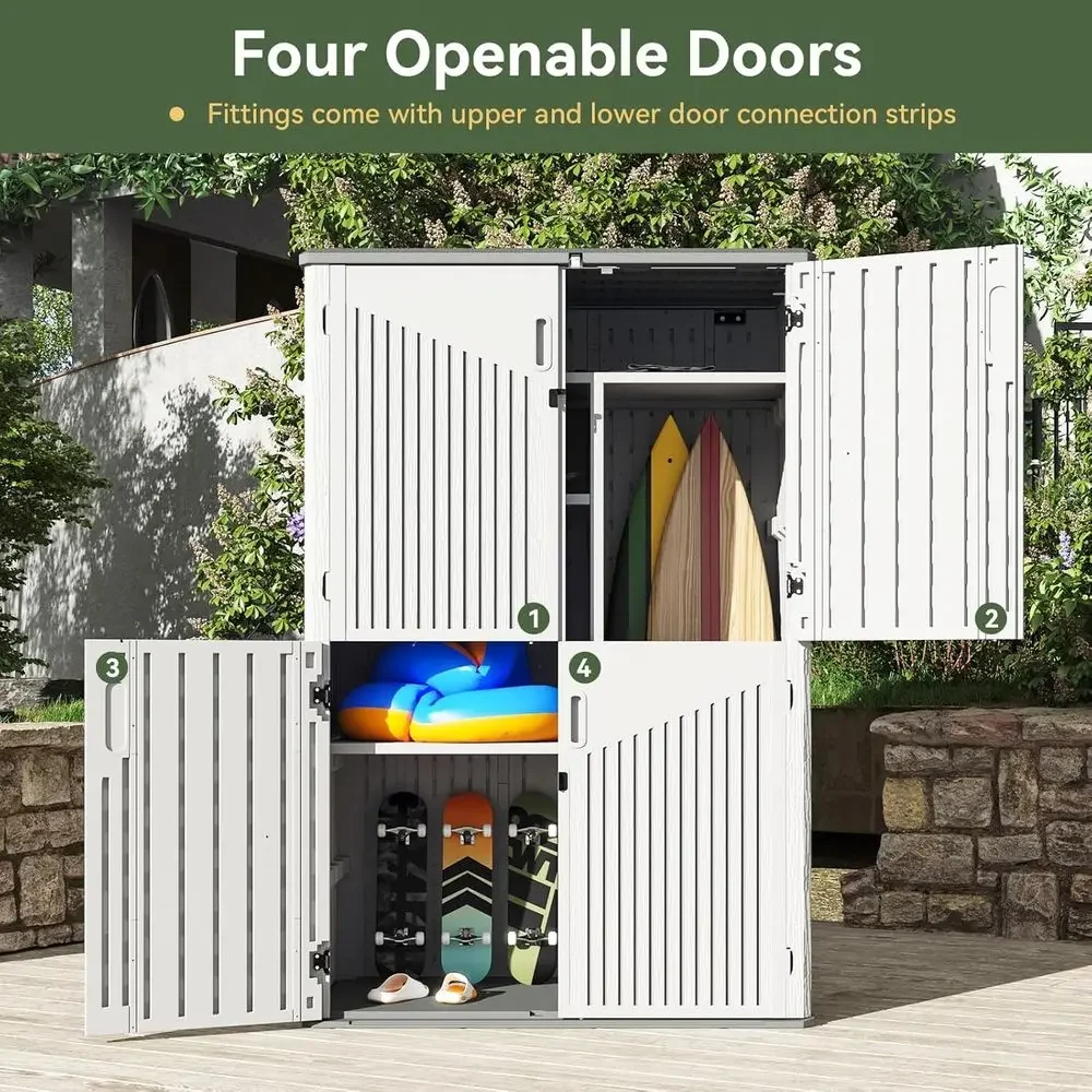 64 Cubic Feet White Outdoor Storage Shed with Floor, Waterproof Cabinet for Garage, Pool, Bikes, and Gardening - view 3
