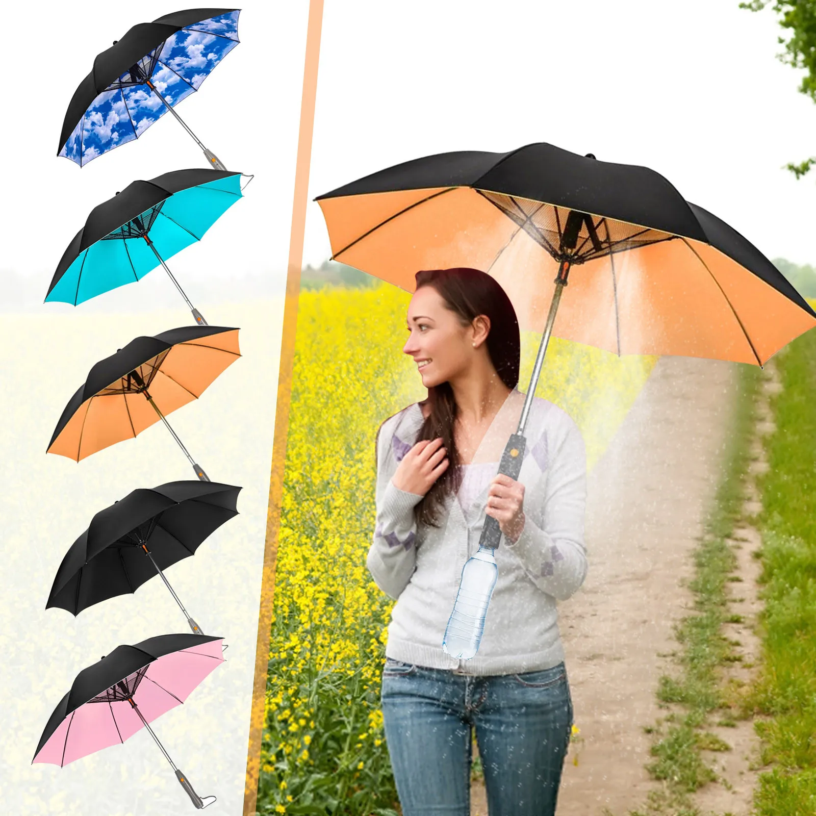 

Umbrella With Fan And Mist Spray Uv Blocking Umbrella With Fan Umbrella With Fan Usb Rechargeable Luxury Sun Rain Umbrella