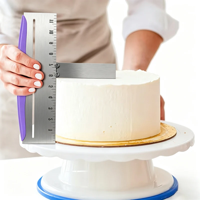 Adjustable Cake Scraper Stainless Steel Rotary Icing Smoother Comb Buttercream Mousse Cake Edge Scraper Kitchen DIY Baking Tools