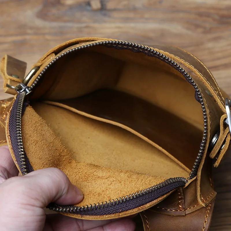 Nzpj Vintage Echt leder Herren Hüft tasche natürliche Rindsleder Outdoor Motorrad Herren tasche verrückte Pferd Leder Handy tasche – Detail 13