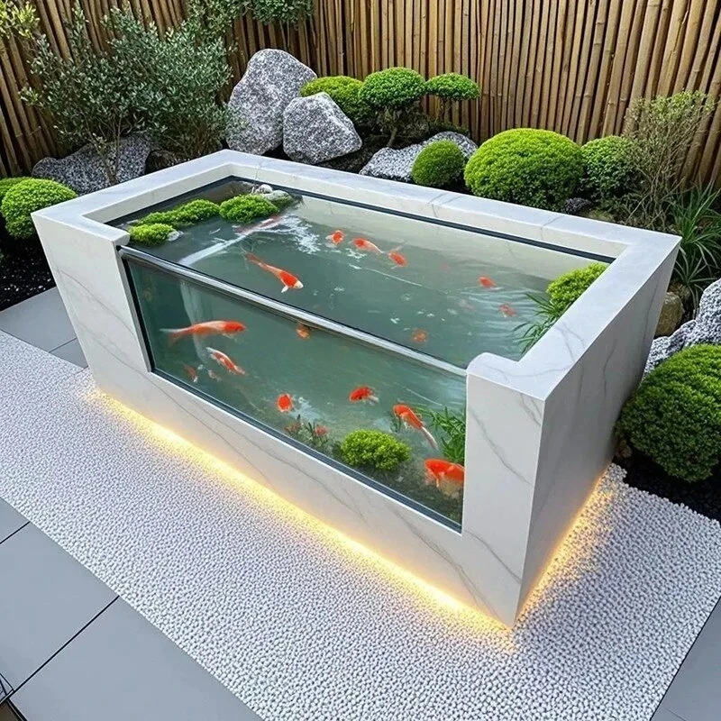 Rock Slab Floor-to-Ceiling Fish  Pond - Ceramic Ecological Large Turtle Tank for Indoor  Outdoor  Home  Yard Garden  Landscaping
