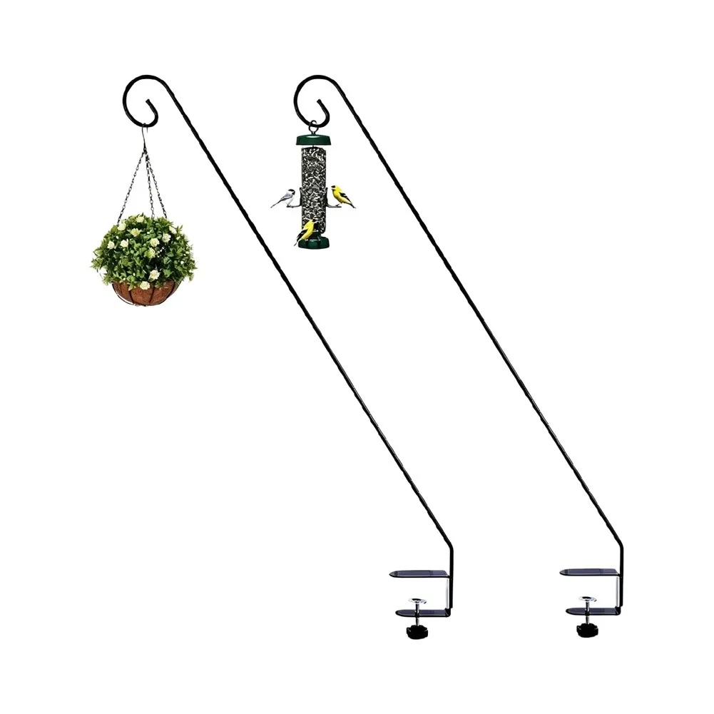 32 Inch Metal Deck Hook with Adjustable Horizontal Clamp for Hanging Bird Feeders Plants Wind Chimes and Outdoor Decor