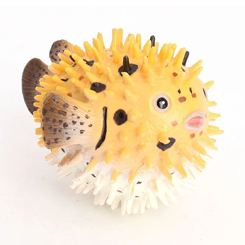 Puferfish Figurine plastik realistis, Set patung kecil ikan Pufferfish untuk koleksi sains pendidikan Model hewan