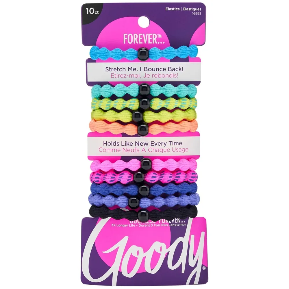 

Ouchless Forever Hair Elastics Pack of 10 Assorted Neon Colors Damage Free Hair Ties No Break No Pull Gentle Ponytail Holders 3X Stronger Elastic Bands Retainable Shape Stretchy and Durable 16 Strand Inner Core Seamless
