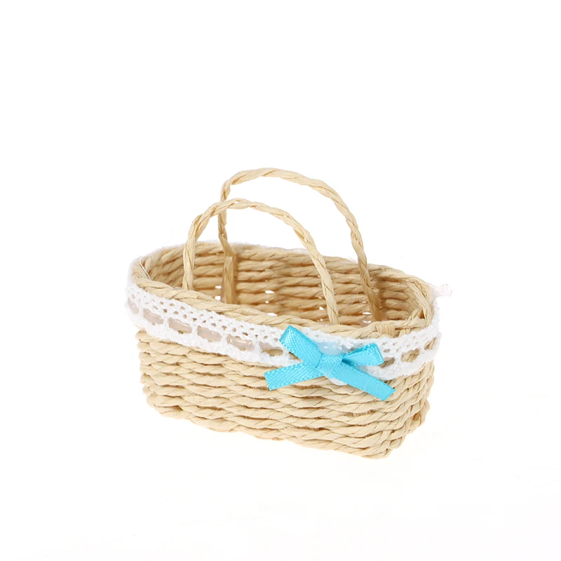 Mini Handmade Woven Basket Rattan Frame Cute Basket Dollhouse Toy Doll Miniature Decoration