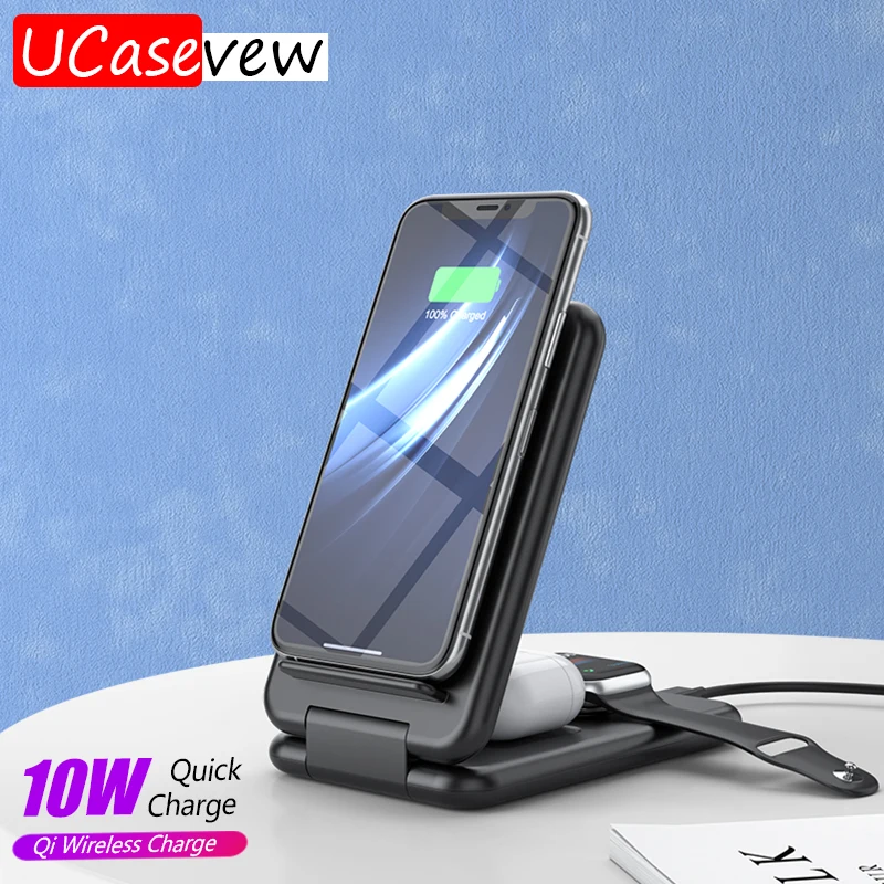 

10W Wireless Charger Stand For iPhone 13 12 11 Pro XS MAX Apple Watch 6 5 4 3 Samsung S20 S21 Fast Charging Holder Phone Charger