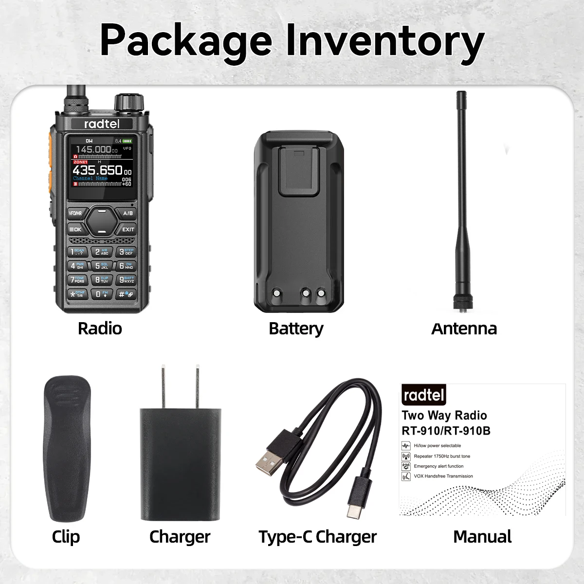 Radtel RT-910 5w Multi banda 6 metri Walkie Talkie 45-59Mhz TX/RX con 960 canali AM/FM Radio bidirezionale Banda aerea Tipo C Spettro