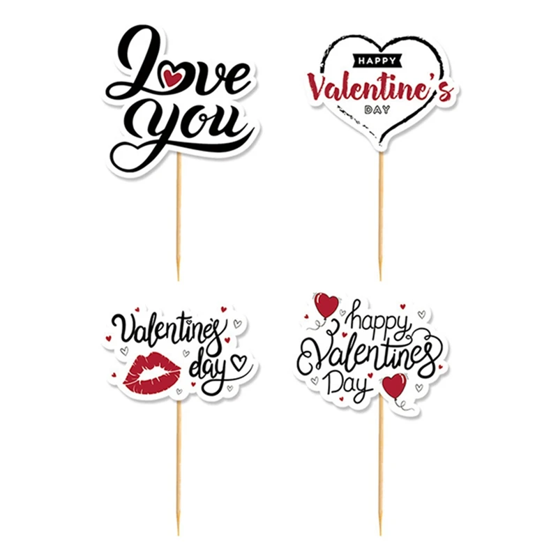 48Pcs Valentine's Day Cake Toppers- Happy Valentine's Day Party Supplies Valentine's Day Supplies Valentines Cake Decorations