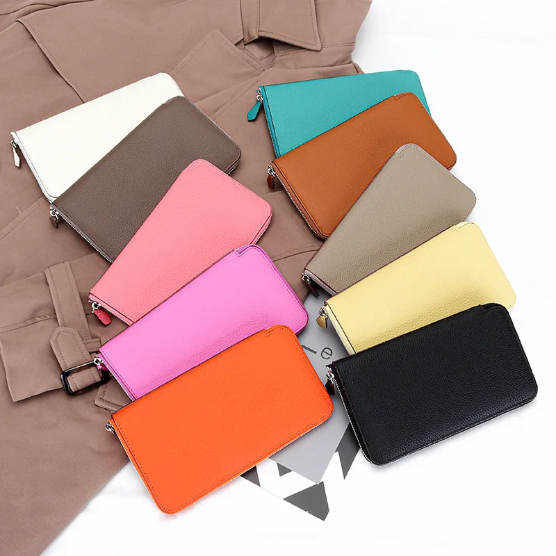Women's Phone Wallet Luxury Design Long Zipper Cltuch Bag Genuine Leather Purse Cow Leather Wallet Multi Cards Slots Card Holder