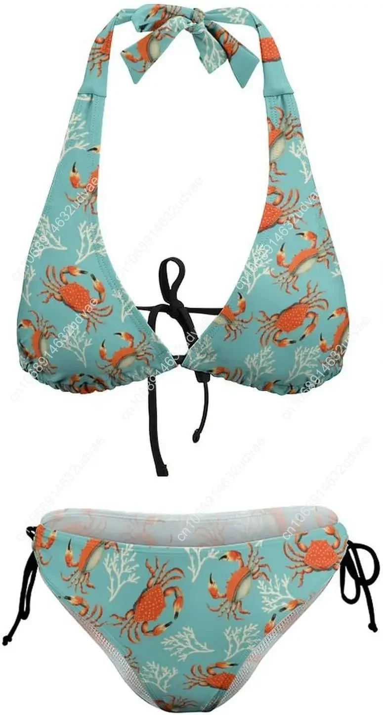 Damesbadpakken Tweedelige bikiniset Sexy halter Braziliaanse onderkant Driehoekstop Bloemenbadpak