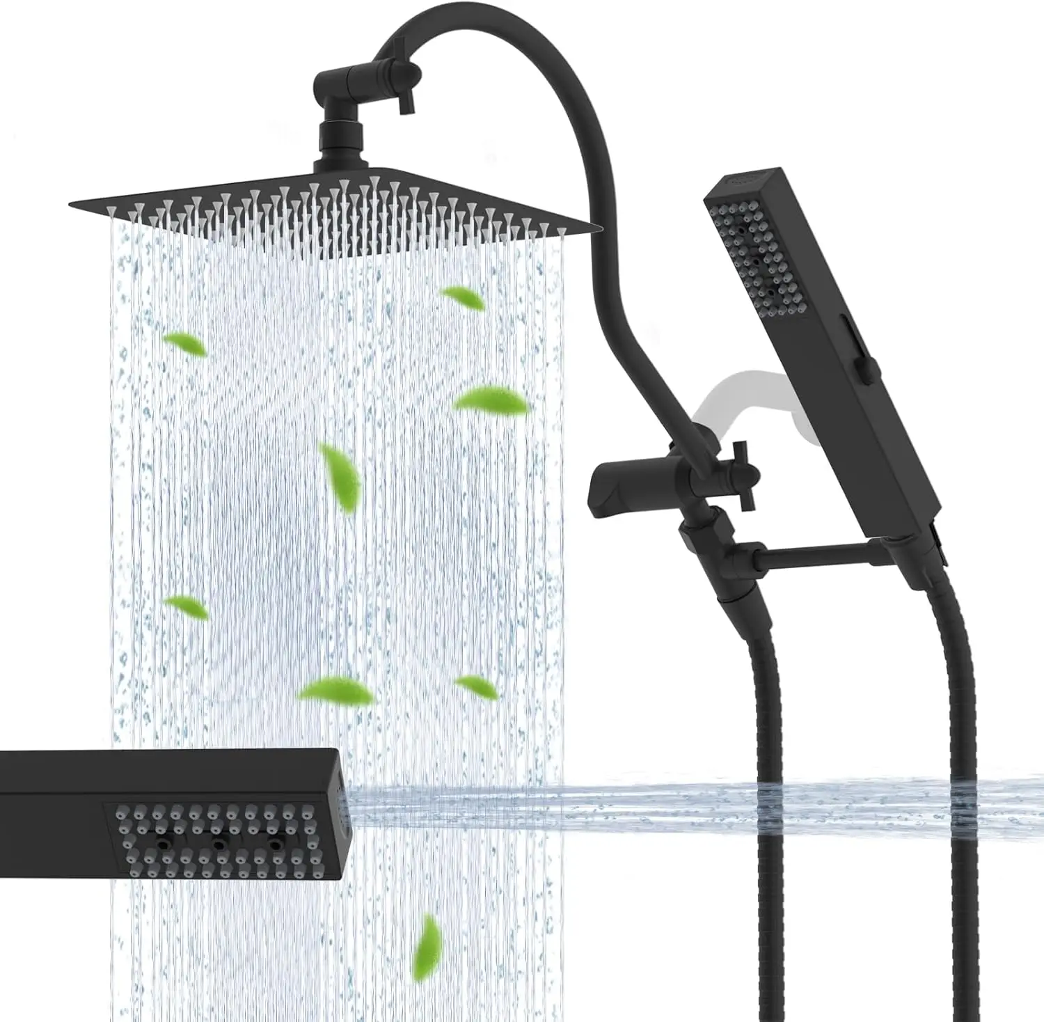 

All Metal cUPC Certified Rainfall Showerhead Combo with Handheld Wand, 4-Spray Modes, Adjustable Arm & Matte Black Finish