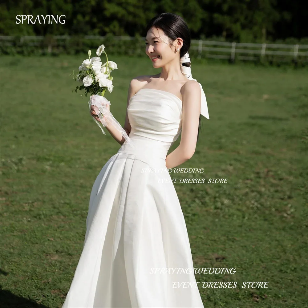 

SPRAYING Simple A-line Korea Wedding Dress Photo Shoot Strapless Floor-Length Bridal Gown Evening Gown Dress