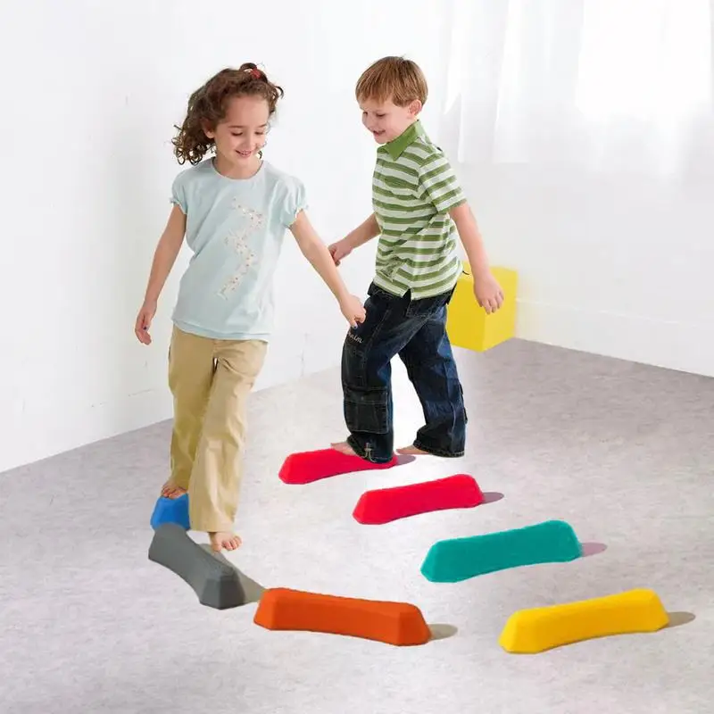 Stepping Stones For Kids Rainbow Non-slip Textured Sensory Stepping Stones For Kids 6PCS Portable Obstacle Course Indoor Outdoor