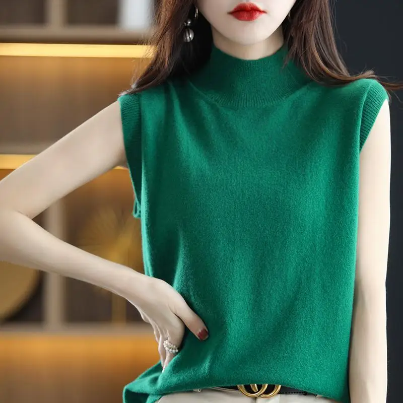 Spring 2024 New Half-height Camisole Knitted Base Layer Pullover Round Neck Solid Color Loose Sleeveless Inside Top