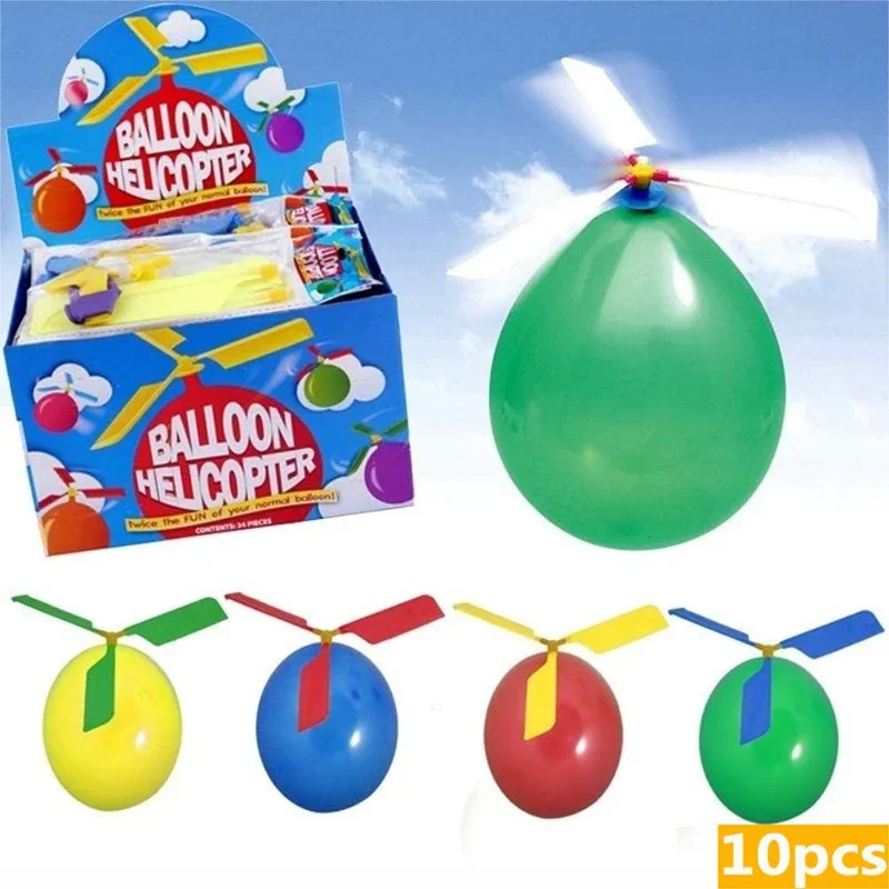 10 PCS Helicopter Balloon Toy Balloon Outdoor Playing Flying Inflatable Toy Powered Flying Toys Children Birthday Party Gift