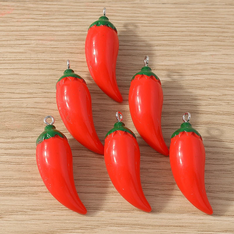 10pcs 12x38mm Cute Food Chilli Charms Resin Red Pepper Charms Pendants for Jewelry Making Necklaces Earrings DIY Crafts Supplies
