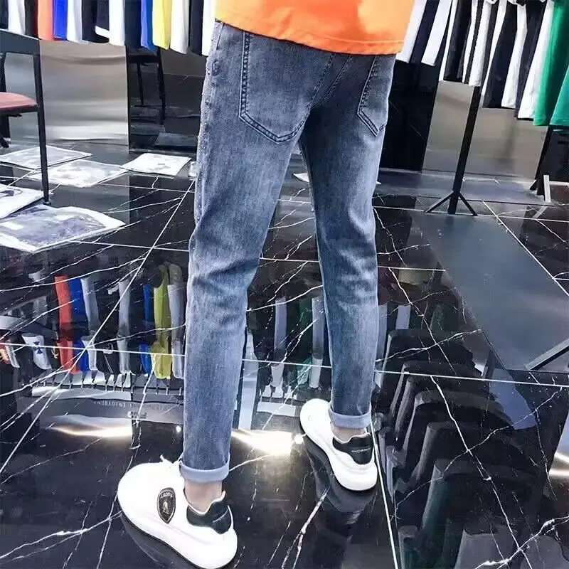 Spring Autumn 2025 High Quality Rhinestone Luxury Clothing Jeans Men's Brand Streetwear Slim Pants Youth Fashion Cowboy Trousers