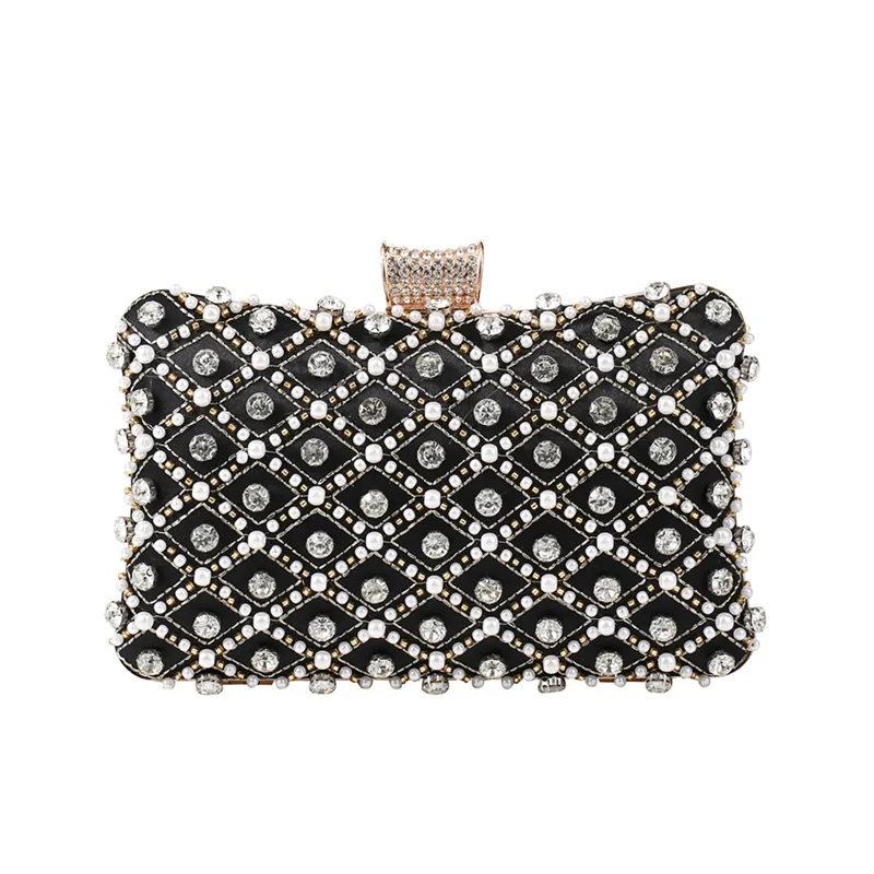 

Gorgeous Crystal Peral Beading Clutch Purse Women's Luxury Evening Bags Black Champagne American Fashion Wedding Party Handbag