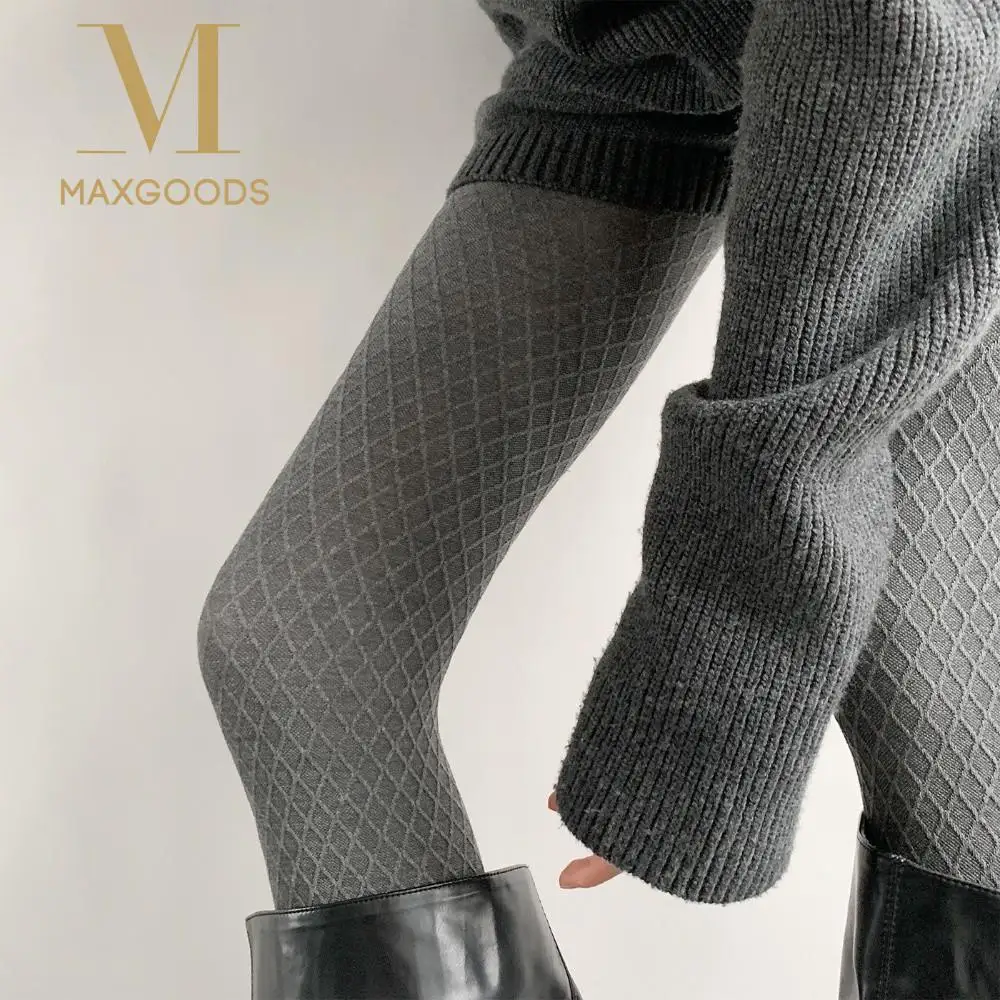 

Trendy High Waist Grid Tights Elastic Warm Pantyhose Slim Vintage Stocking Winter Spring for Women