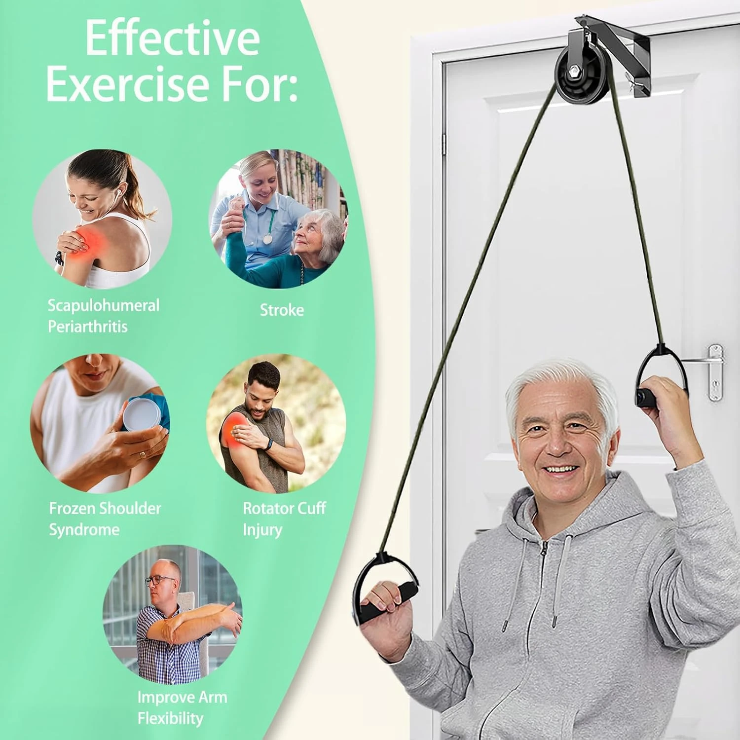 Fixed Metal Support Shoulder Pulley with Bracket Over Door Exercise Pulley for Physiotherapy Injury Rehab Recovery Stretching