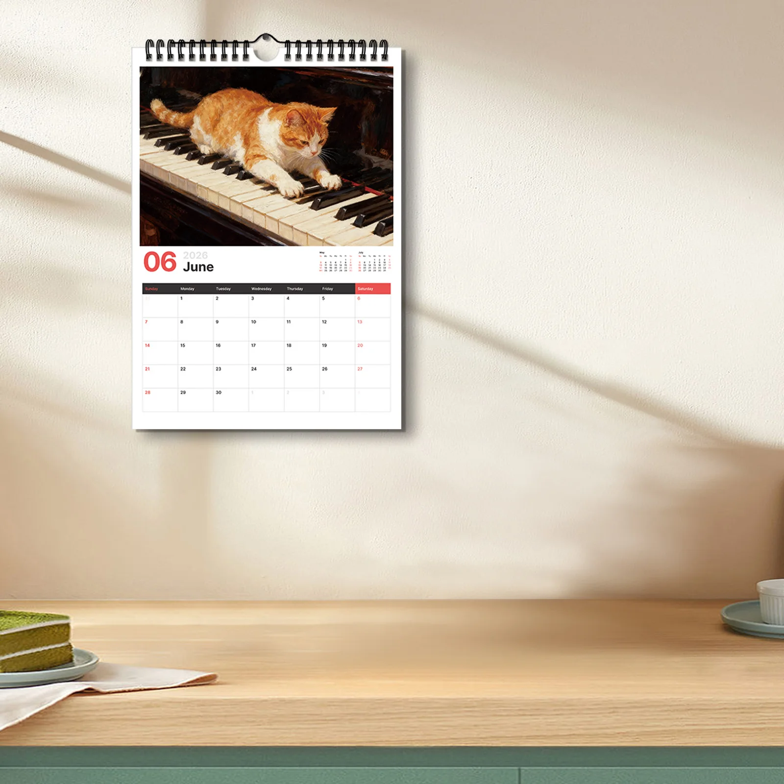 Calendario a tema gatto arancione 2026 da 1 pezzo, adatto per display da parete e visualizzazione delle date, perfetto per gli amanti dei gatti, un bel regalo a tema animali domestici