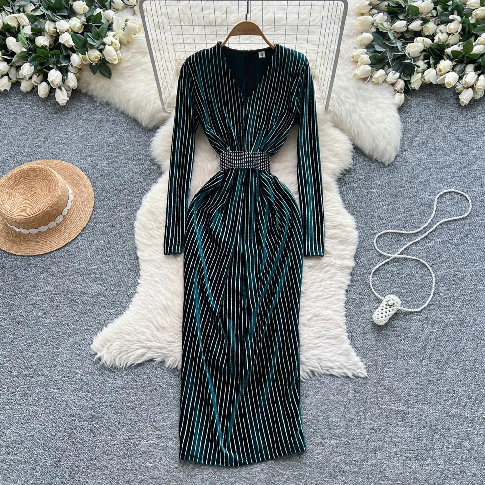

Sexy Elegant V-neck long sleeve pencil dress vintage Women Party basics korean fashion fairycore dresse
