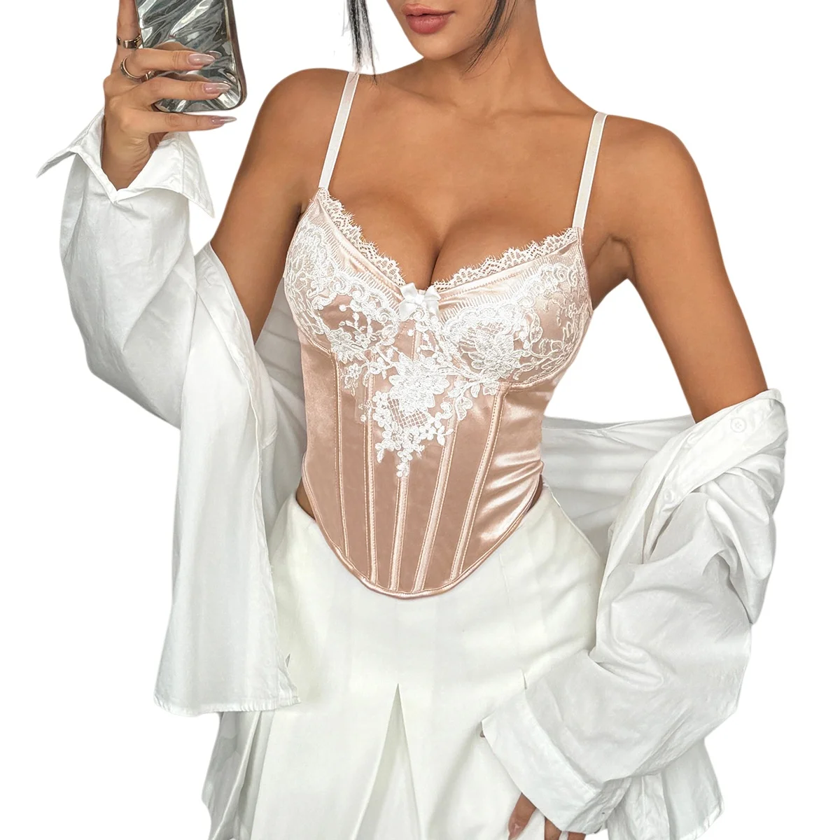 

Элегантный женский кружевной корсетный топ - тонкая винтажная майка с цветочным принтом, свадебное нижнее белье, бюстье с регулируемыми бретелями