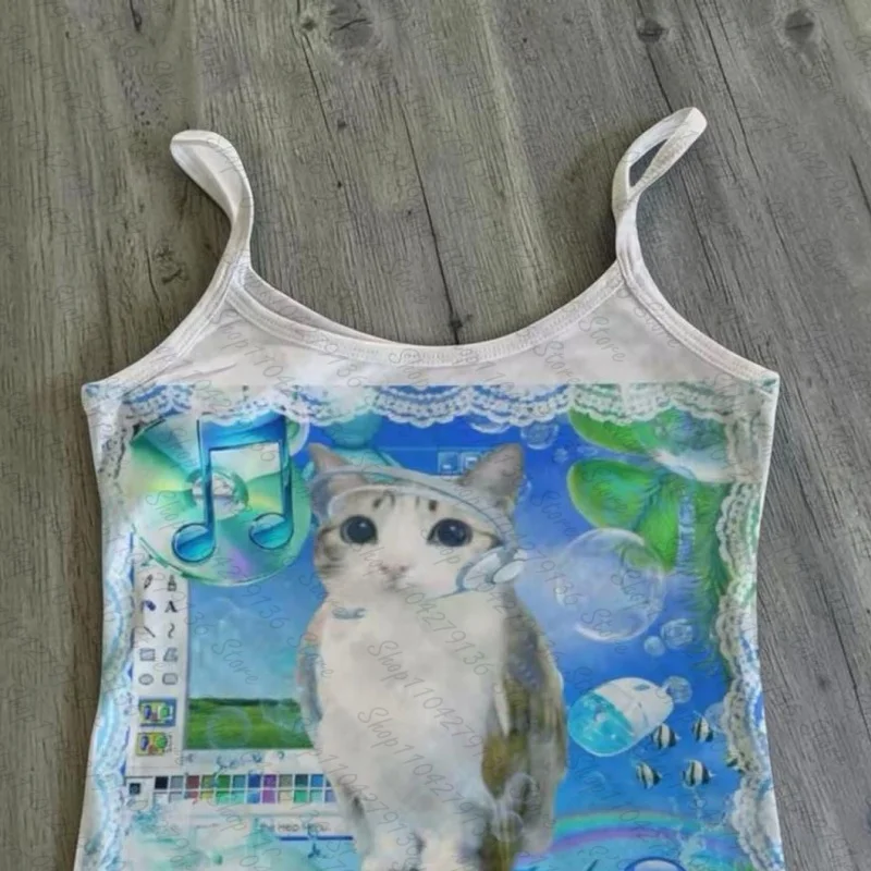 Gothic Y2k Punk Harajuku Sleeveless Crop Top Cute Print Emo Girl Fashion Sexy Streetwear Womens Cute Sling Aesthetic Y2K Clothes image 4