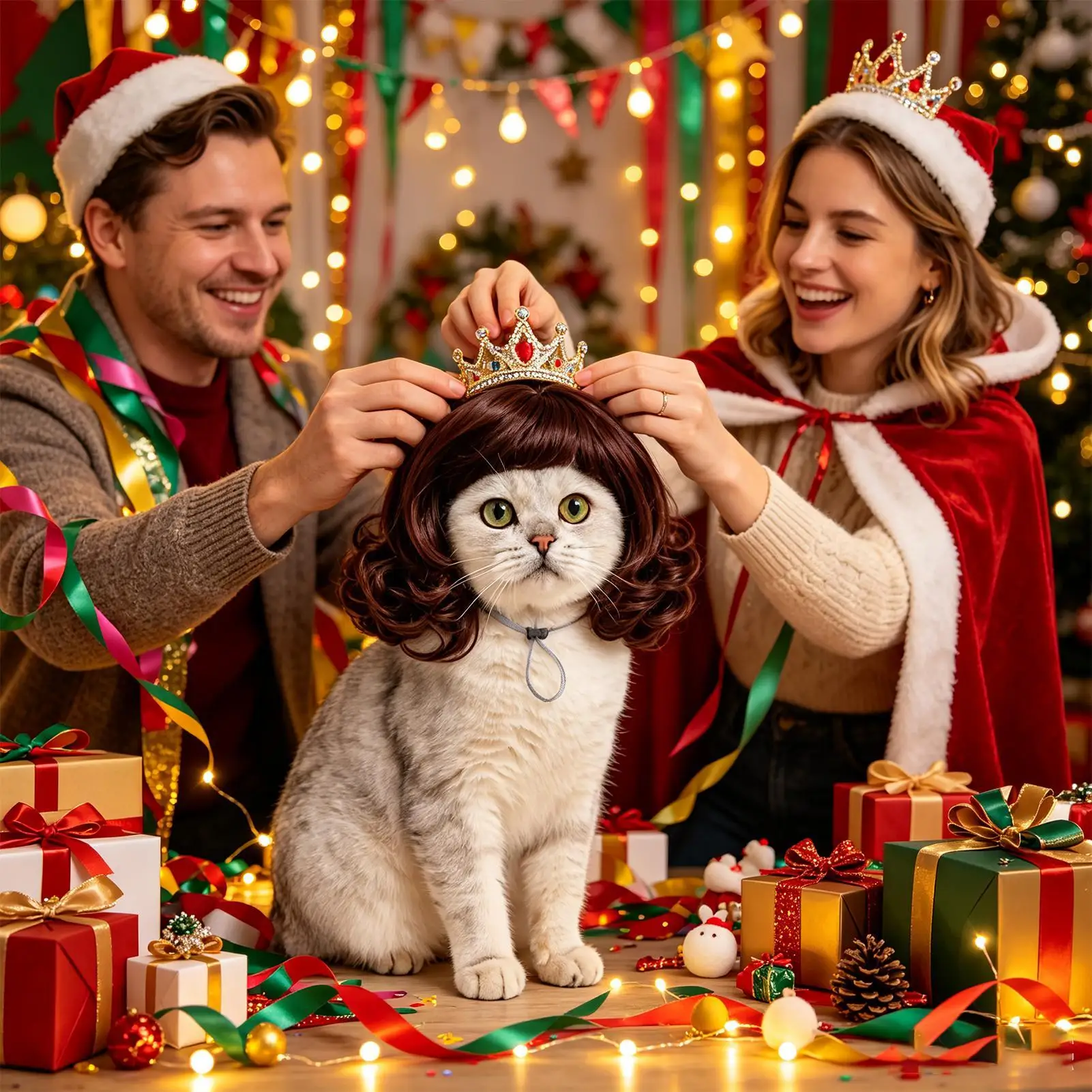 Cat Wig Soft Funny Elastic Bands Comfortable Breathable Pet Show Performance Stage Wigs for Halloween Cosplay Carnival Birthday