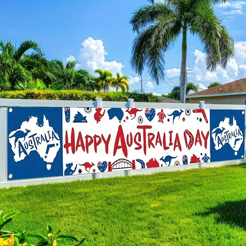 1pc Australia Day Yard Banner, Kangaroo & Parrot Pattern, Indoor Outdoor Lawn Wall Holiday Decor
