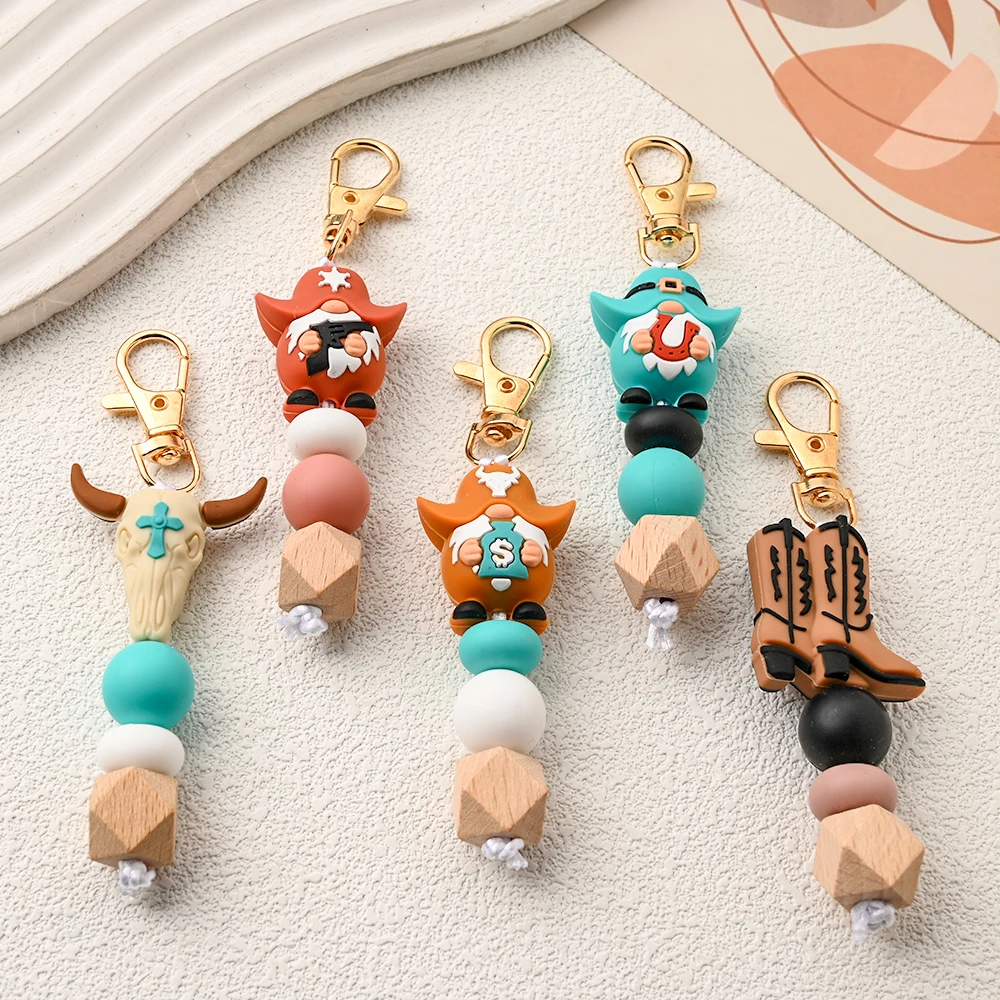 1pc Silicone Beads Cowboy Series Pendant Stroller Hook Charm Cartoon Handbag Keychain Silicone Decoration Accessories