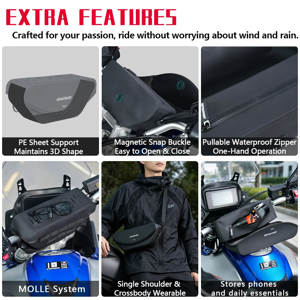 Waterproof Motorcycle Handlebar Bag Front Fork Storage Bag Multifunctional Phone Tool Pouch Motorcycle Travel Riding Accessories