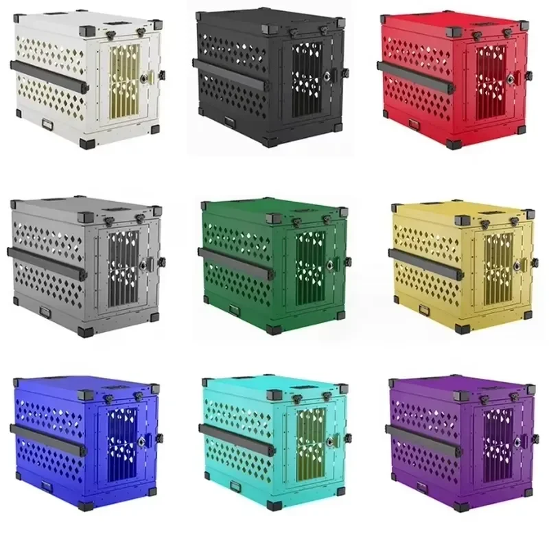 New Design Large Aviation Aluminum Dog Transport Crate Foldable With Thickened Ventilation Firm Cage With Wheels
