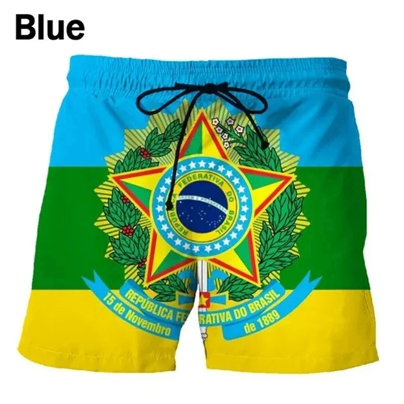 Brazilian Flag 3D Printed Beach Shorts Men Brazilian National Emblem Graphic Shorts Fashion Board Shorts Boys Swimming Trunks